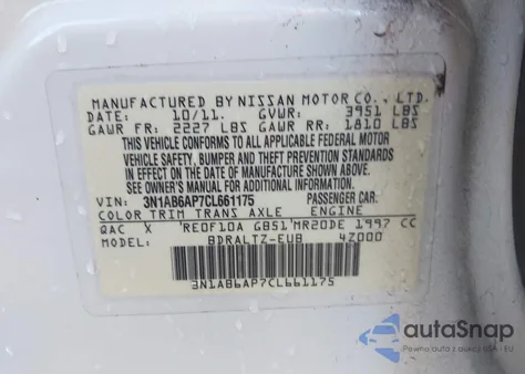 2012 Nissan Sentra 2.0 Sr из США, поврежденный, VIN 3N1AB6AP7CL661175